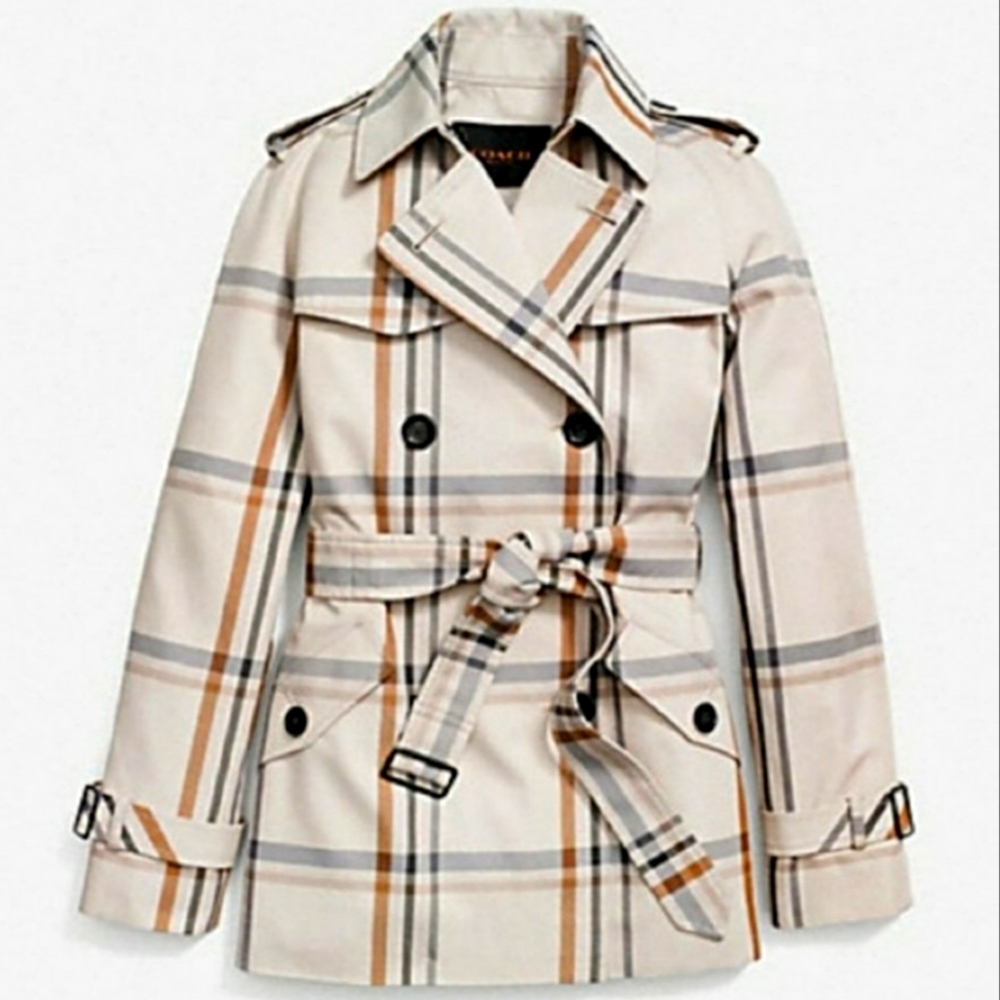 COACH PLAID SHORT TRENCH COAT/JACKET SIZE LARGE